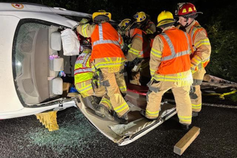 Driver Rescued After Vehicle Flips and Becomes Entangled in Powerlines Near Woodland