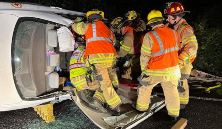 Driver Rescued After Vehicle Flips and Becomes Entangled in Powerlines Near Woodland