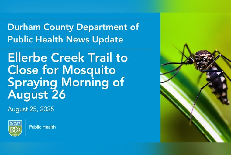 Durham County Health Officials Schedule Mosquito Control Spraying on Ellerbe Creek Trail to Fight West Nile Virus