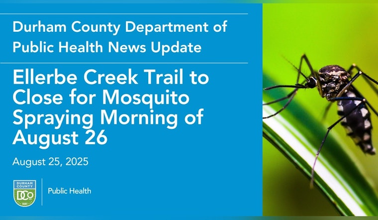 Durham County Health Officials Schedule Mosquito Control Spraying on Ellerbe Creek Trail to Fight West Nile Virus