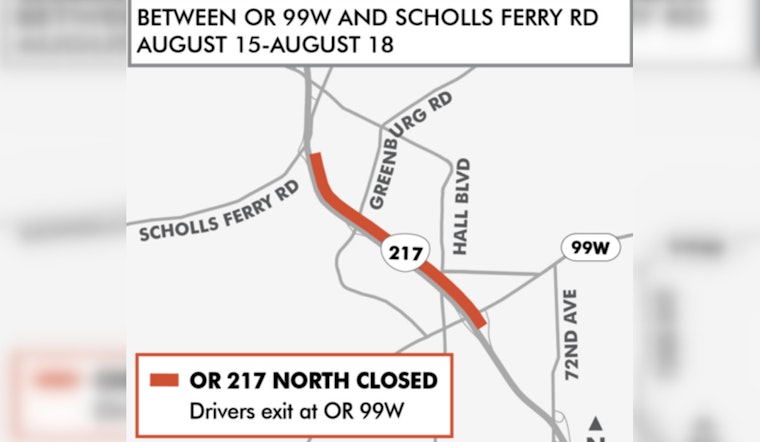 Final Weekend Closure of OR 217 Northbound Announced for Paving Work in Oregon