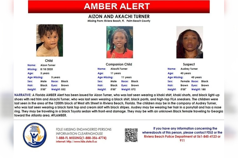 Florida Authorities Launch Urgent Search for Kidnapped Siblings from Palm Beach County, Amber Alert Issued