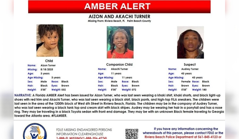 Florida Authorities Launch Urgent Search for Kidnapped Siblings from Palm Beach County, Amber Alert Issued