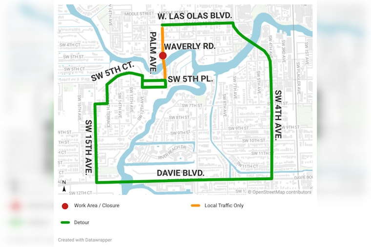 Fort Lauderdale Announces Overnight Water Meter Installation on Palm Avenue, Expect Detours and Traffic Rerouting