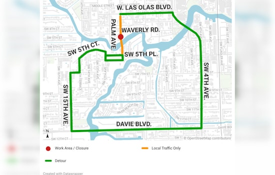 Fort Lauderdale Announces Overnight Water Meter Installation on Palm Avenue, Expect Detours and Traffic Rerouting