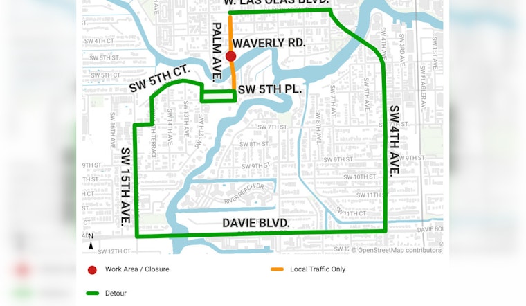 Fort Lauderdale Announces Overnight Water Meter Installation on Palm Avenue, Expect Detours and Traffic Rerouting