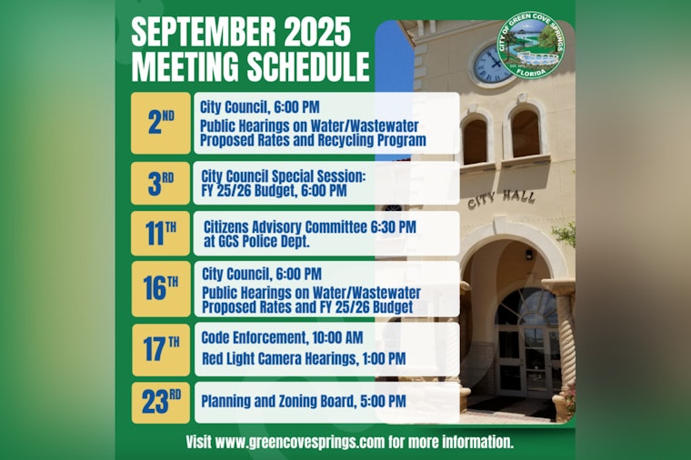 Green Cove Springs Announces Series of September Meetings for Public Engagement on City's Future