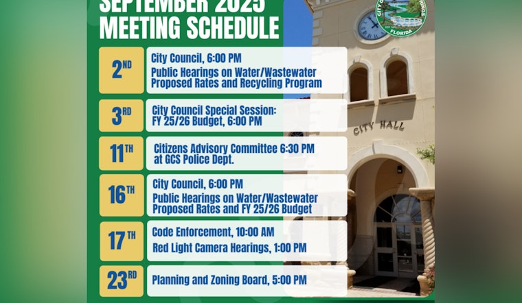 Green Cove Springs Announces Series of September Meetings for Public Engagement on City's Future