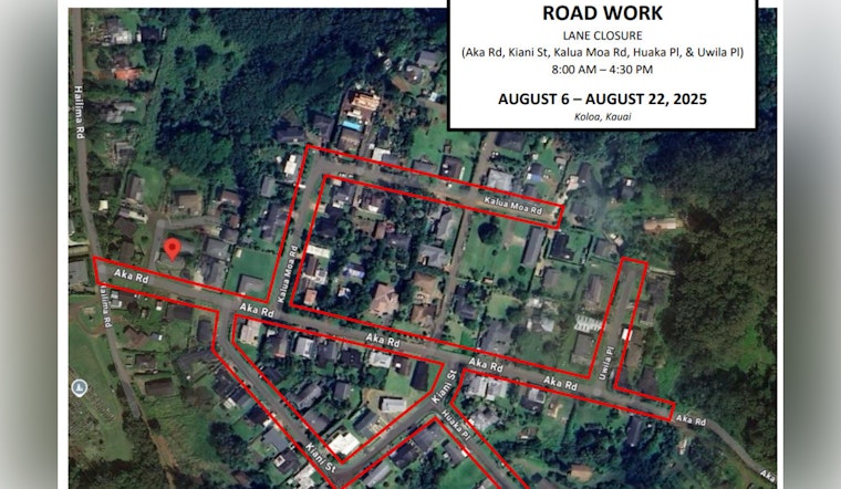 Kōloa Commuters Alerted to Upcoming Road Closures for Repaving from Aug 6-22