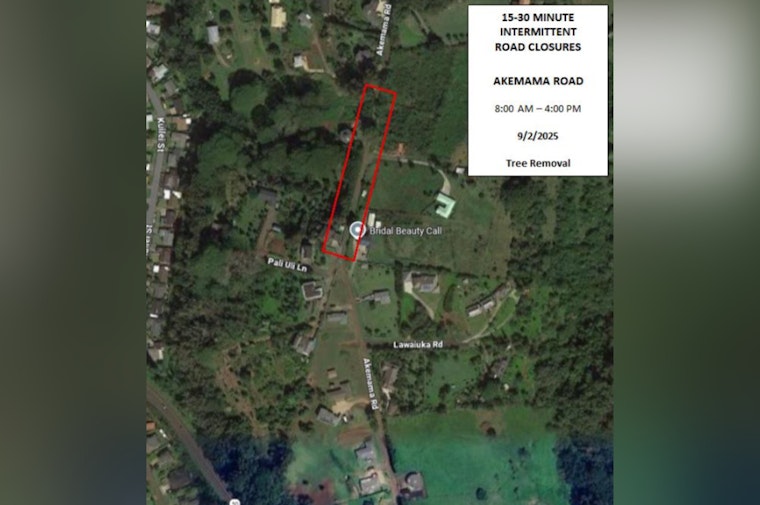 Lāwa‘i Road Closures Scheduled for Tree Trimming on Akemama Road on September 2