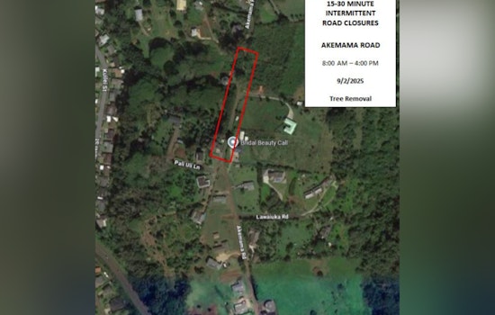 Lāwa‘i Road Closures Scheduled for Tree Trimming on Akemama Road on September 2