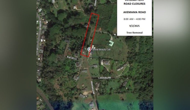 Lāwa‘i Road Closures Scheduled for Tree Trimming on Akemama Road on September 2