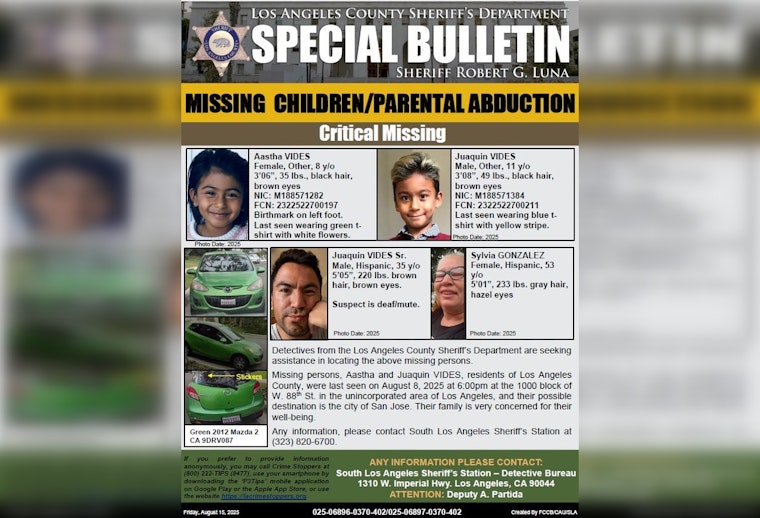 Los Angeles County Sheriff Seeks Public's Help to Find Children Suspected Abducted in South Los Angeles