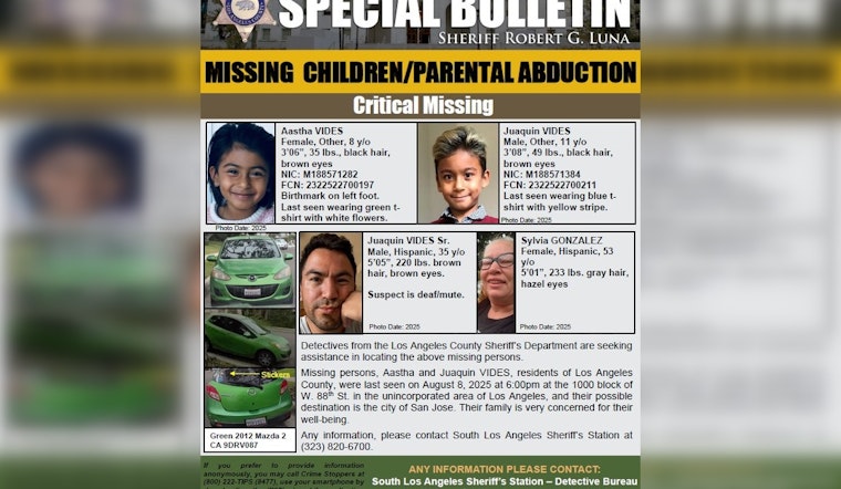 Los Angeles County Sheriff Seeks Public's Help to Find Children Suspected Abducted in South Los Angeles