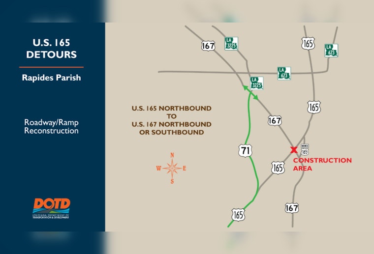 Major Road Closures Announced for US 165 and US 167 Interchange in Pineville