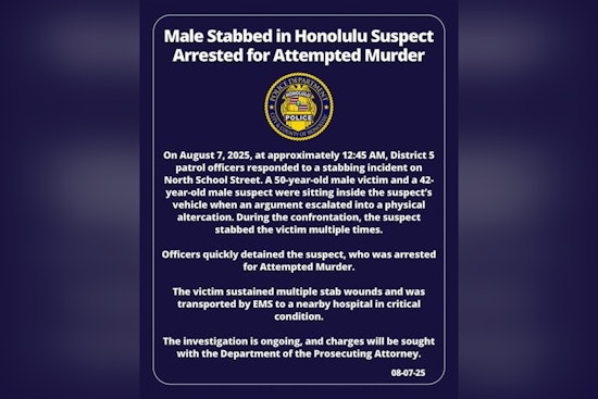 Man Arrested for Attempted Murder After Stabbing on North School Street, Honolulu
