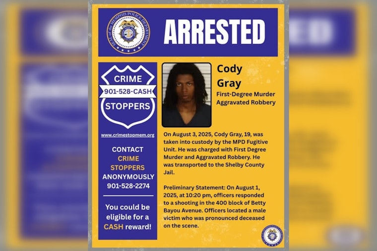 Memphis Police Arrest 19-Year-Old Suspect Charged with First Degree Murder and Aggravated Robbery
