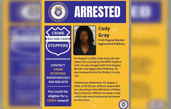 Memphis Police Arrest 19-Year-Old Suspect Charged with First Degree Murder and Aggravated Robbery