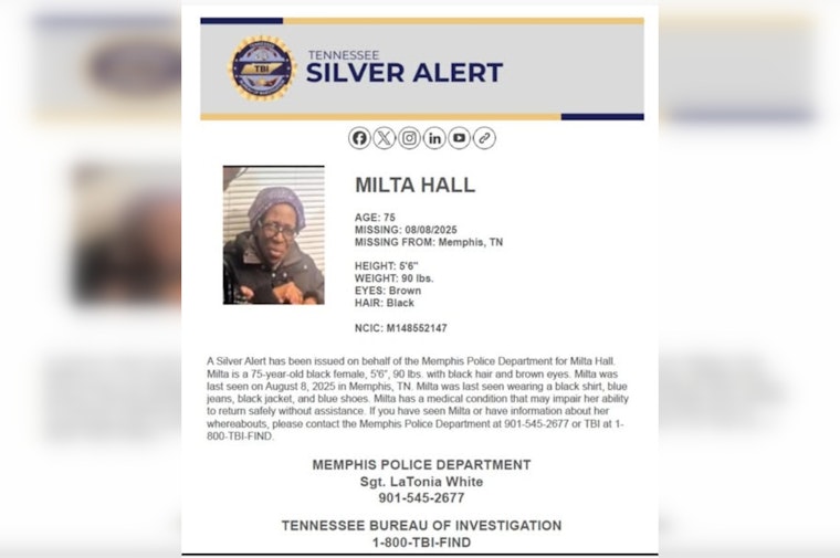 Memphis Police Issue Silver Alert for Missing Resident Milta Hall, Seek Community's Help in Search