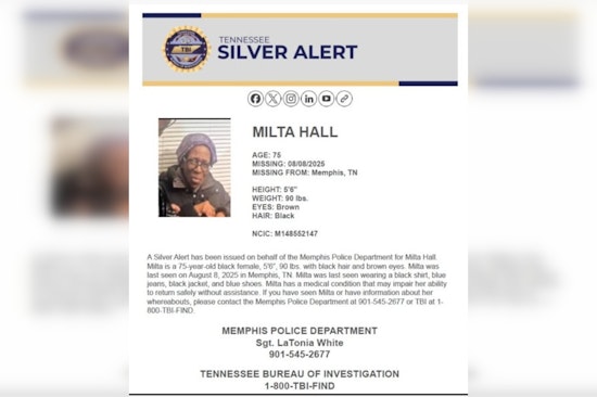 Memphis Police Issue Silver Alert for Missing Resident Milta Hall, Seek Community's Help in Search