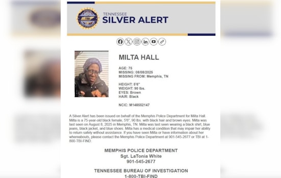 Memphis Police Issue Silver Alert for Missing Resident Milta Hall, Seek Community's Help in Search
