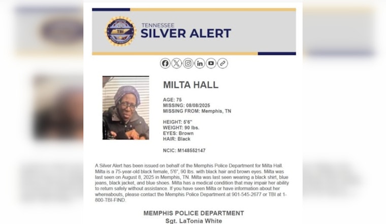 Memphis Police Issue Silver Alert for Missing Resident Milta Hall, Seek Community's Help in Search