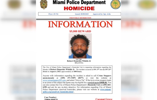 UPDATE: Miami Police Offer $5,000 Reward in Hunt for Gunman After Fatal Shooting in Coconut Grove