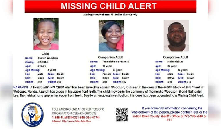 Missing 4-Year-Old Azariah Woodson Found Safe, Florida Missing Child Alert Cancelled