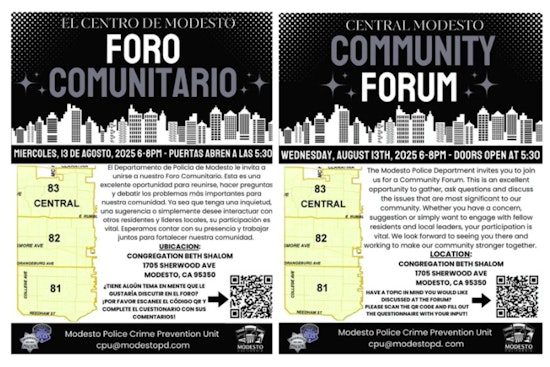 Modesto Police Department Invites Community to Discuss Public Safety at Open Forum Event