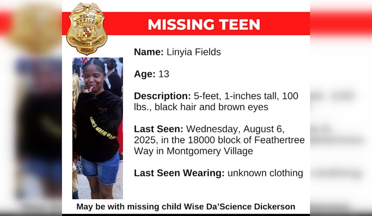 Montgomery County Police Seek Public's Assistance to Locate Missing 13-Year-Old from Montgomery Village