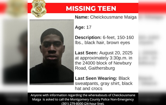 Montgomery County Police Seek Public's Help in Urgent Search for Missing Teen Cheickousmane Maiga