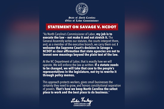 NC Labor Commissioner Reaffirms Commitment to Law Enforcement Post-Supreme Court Decision