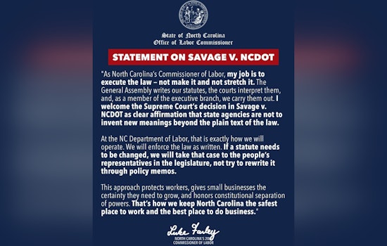 NC Labor Commissioner Reaffirms Commitment to Law Enforcement Post-Supreme Court Decision
