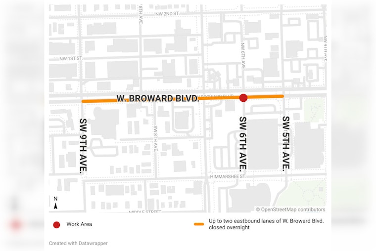 Night-Time Roadwork Scheduled for Leaking Water Main on W. Broward Boulevard in Fort Lauderdale