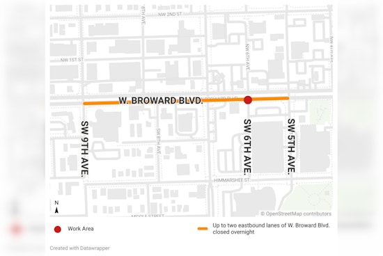 Night-Time Roadwork Scheduled for Leaking Water Main on W. Broward Boulevard in Fort Lauderdale