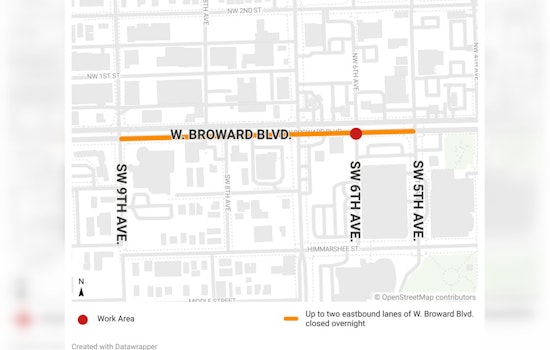 Night-Time Roadwork Scheduled for Leaking Water Main on W. Broward Boulevard in Fort Lauderdale