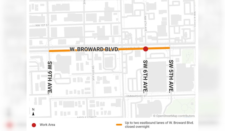 Night-Time Roadwork Scheduled for Leaking Water Main on W. Broward Boulevard in Fort Lauderdale