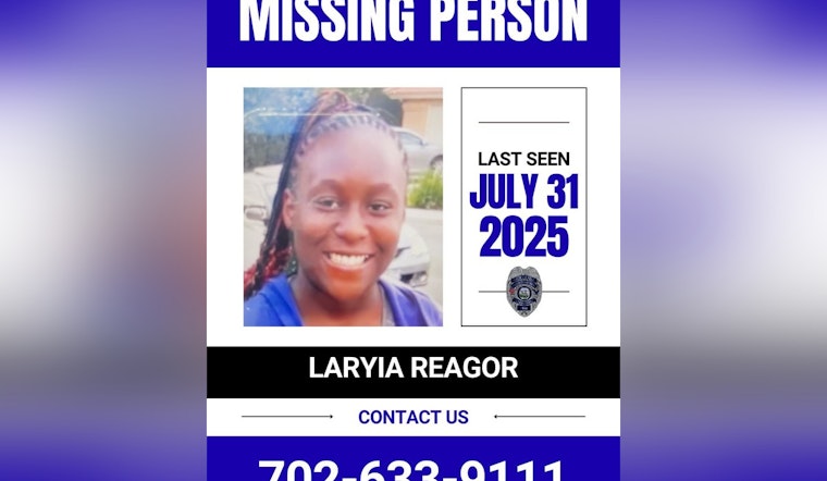 North Las Vegas Police Seek Public's Help in Locating Missing 19-Year-Old Laryia Reagor