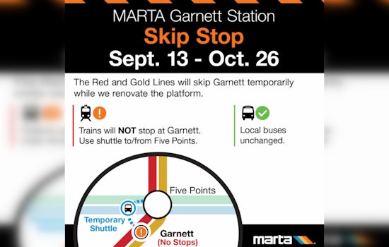 Plan Ahead, MARTA Red and Gold Lines to Bypass Garnett Station for Renovations from Sep 13 to Oct 26