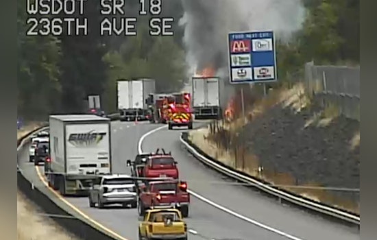 Semi-Truck Engulfed in Flames on SR 18 Causes Traffic Disruption in Maple Valley