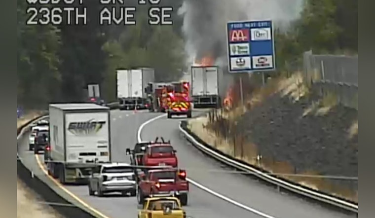 Semi-Truck Engulfed in Flames on SR 18 Causes Traffic Disruption in Maple Valley