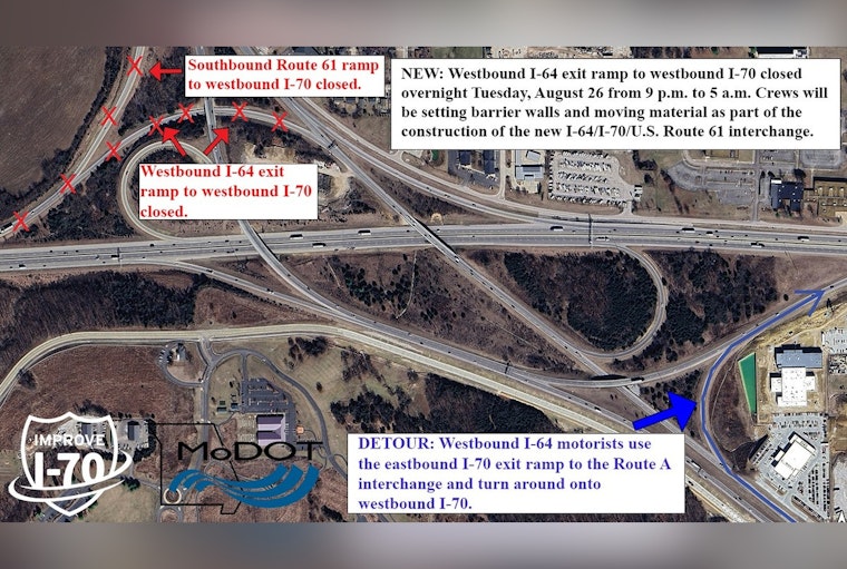 St. Charles County Alert Overnight I-64 Ramp Closure for I-70 Project Construction