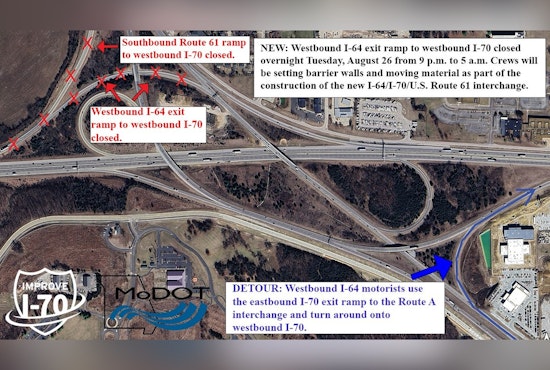St. Charles County Alert Overnight I-64 Ramp Closure for I-70 Project Construction