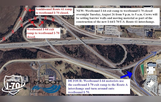 St. Charles County Alert Overnight I-64 Ramp Closure for I-70 Project Construction