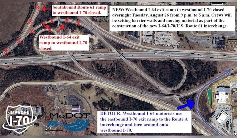 St. Charles County Alert Overnight I-64 Ramp Closure for I-70 Project Construction