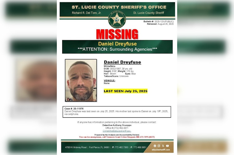 St. Lucie County Sheriff's Office Seeks Public's Help to Locate Man Missing Since July