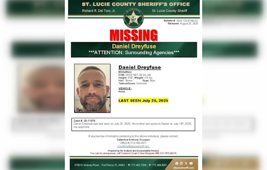 St. Lucie County Sheriff's Office Seeks Public's Help to Locate Man Missing Since July