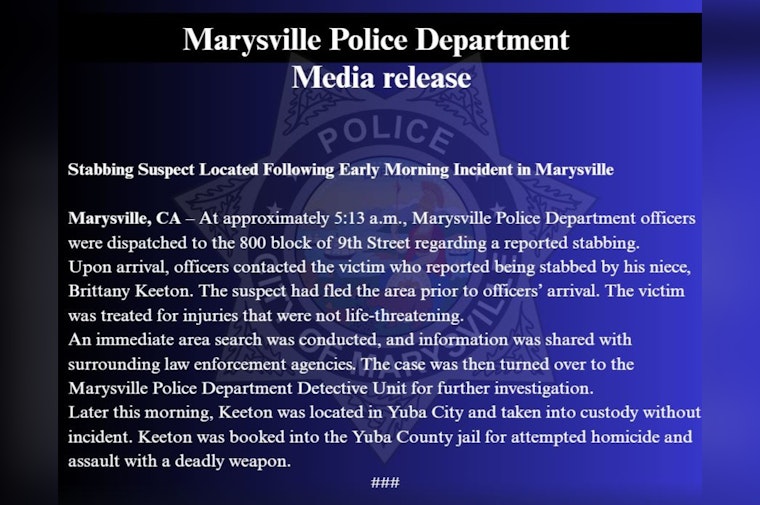Suspect Apprehended in Marysville Stabbing as Faces Attempted Homicide Charges