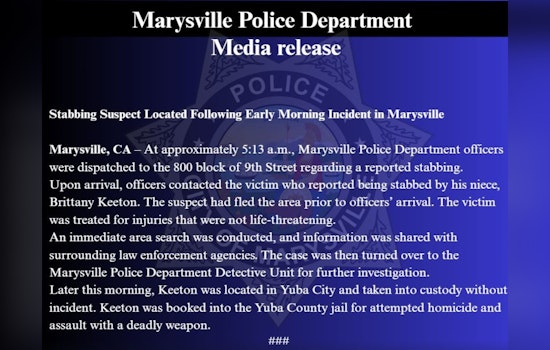 Suspect Apprehended in Marysville Stabbing as Faces Attempted Homicide Charges