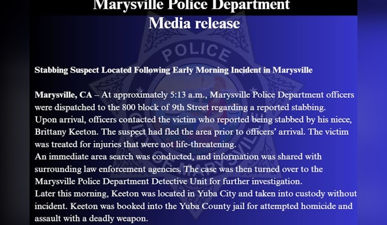 Suspect Apprehended in Marysville Stabbing as Faces Attempted Homicide Charges